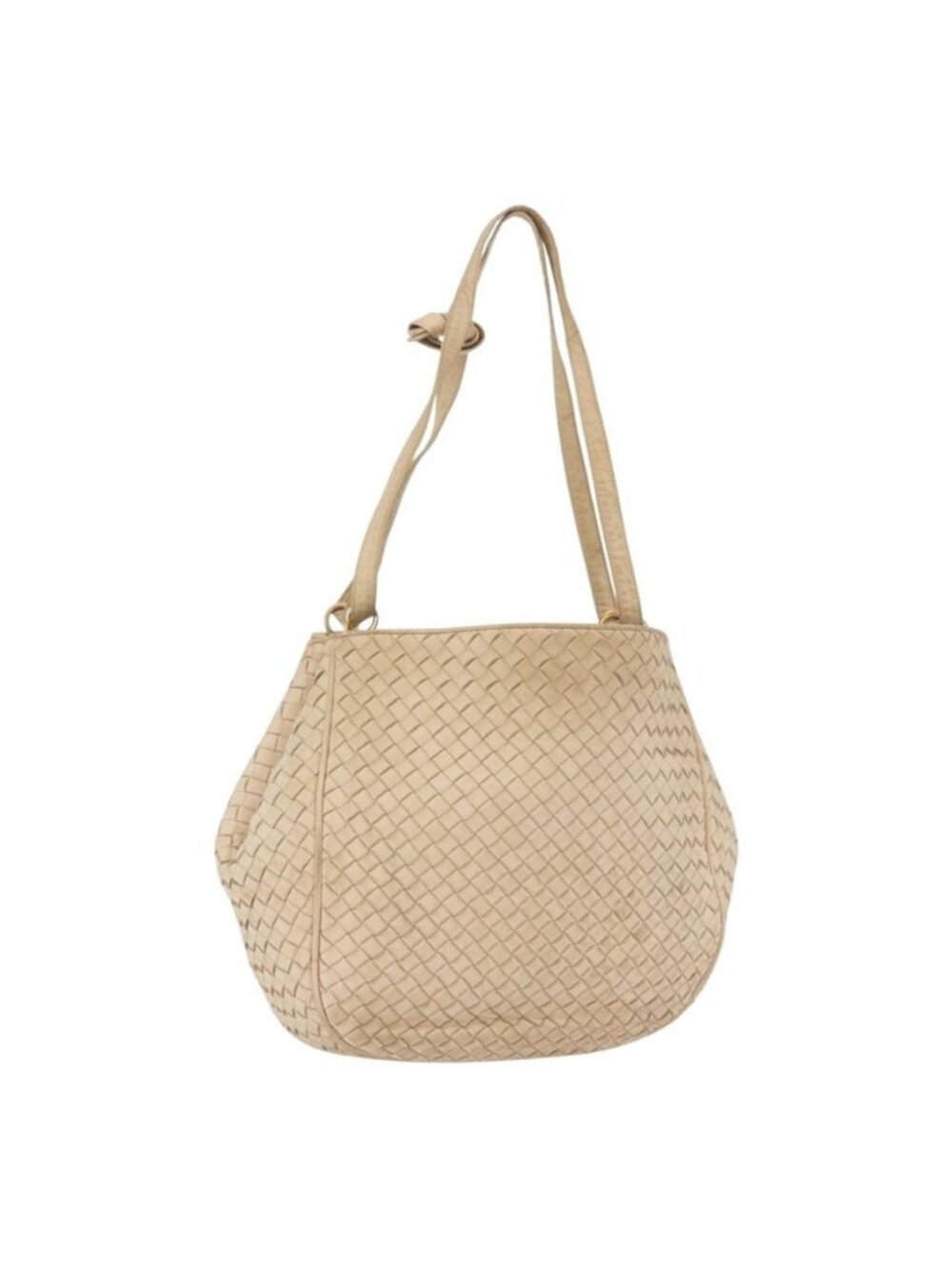 Authentic BOTTEGA VENETA INTRECCIATO Shoulder Bag Leather Ivory Gold